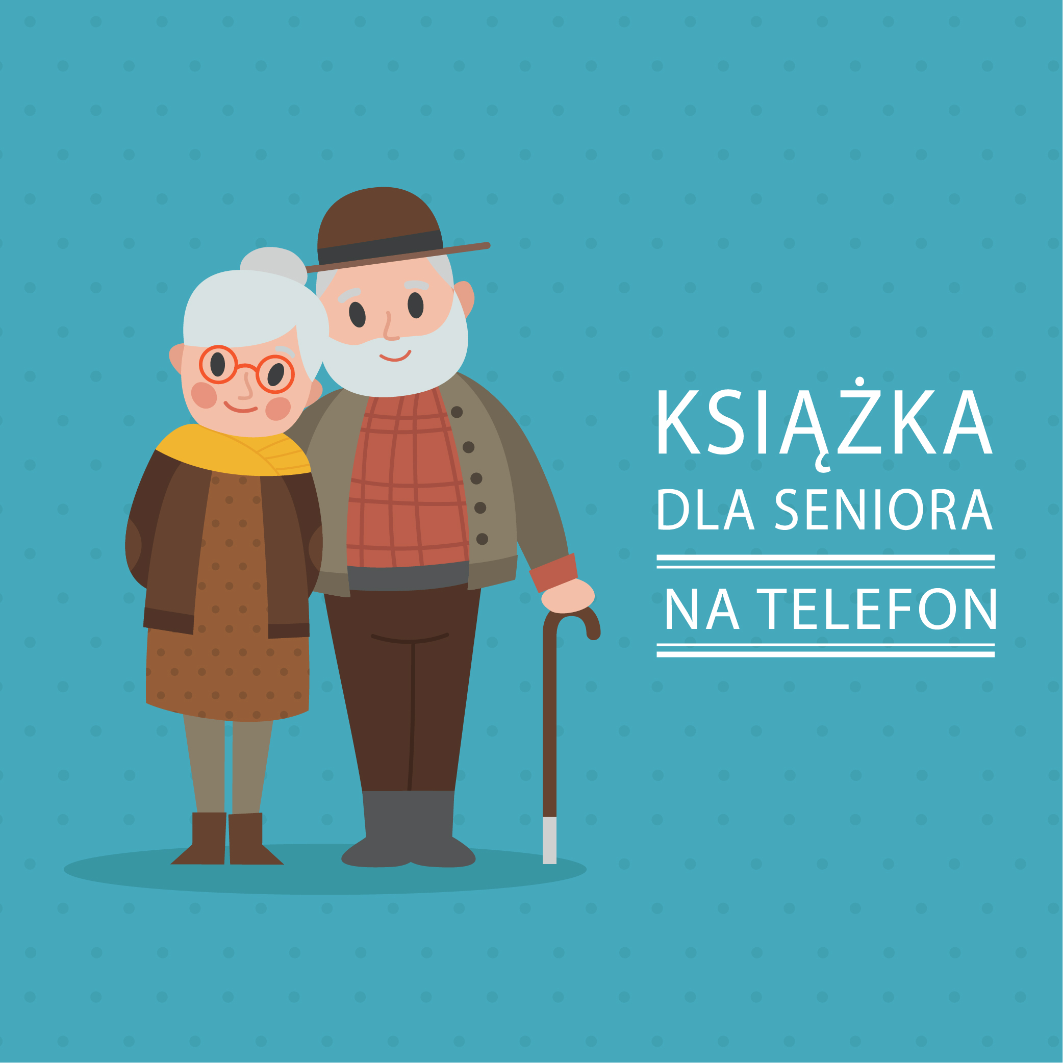 Plakat Książka dla seniora na grafice seniorzy kobieta i mężczyzna