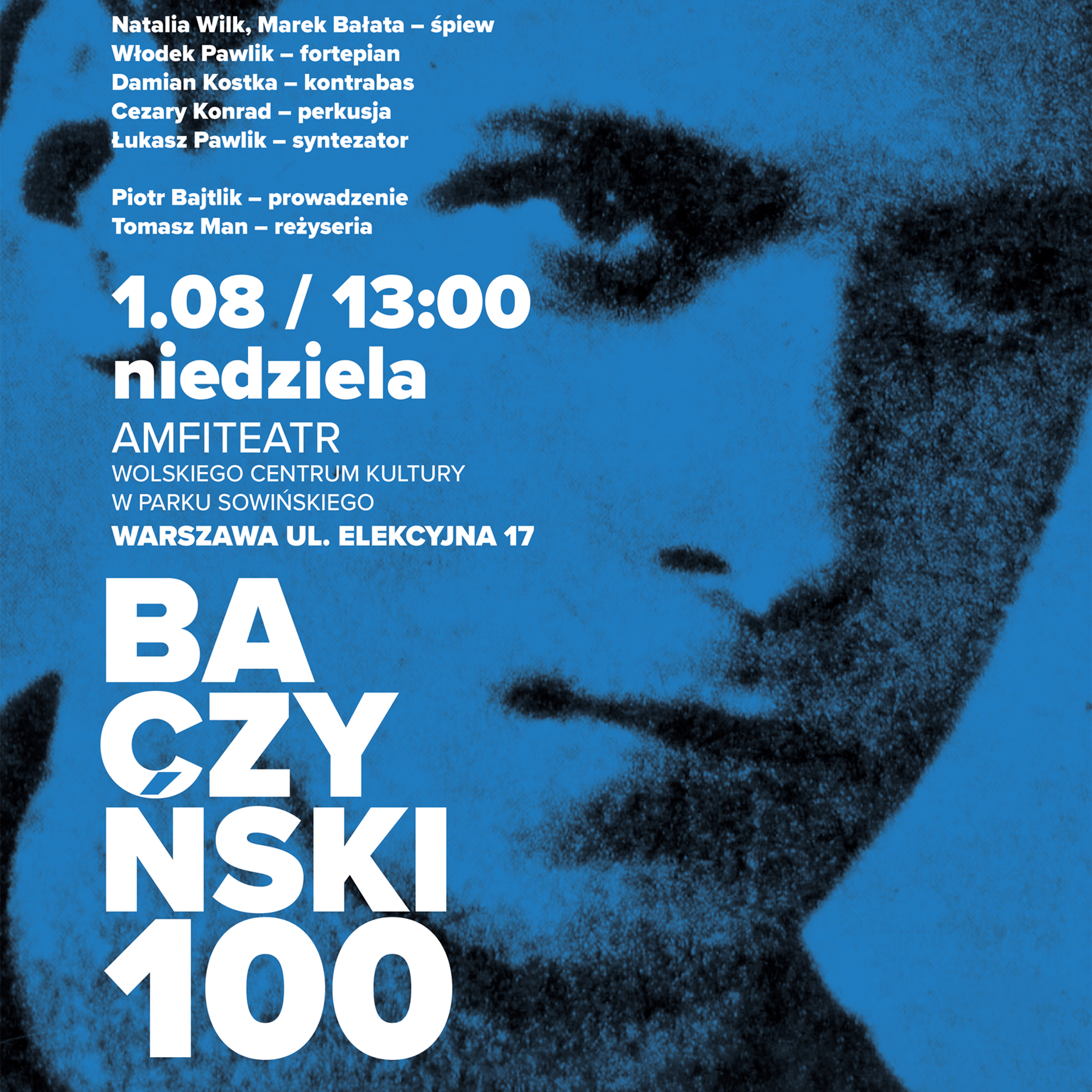 wyróżniający Plakat ze zarysem twarzy Krzysztofa Kamila Baczyńskiego. Na plakacie informacje o wydarzeniu. Na dole loga sponsorów i partnerów.