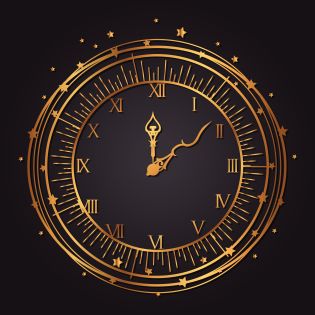 zdjęcie przedstawia zegar na noworocznym czarnym tle
