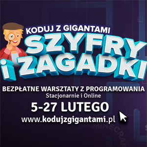Szyfry i zagadki Grafika reklamująca zajęcia Koduj z gigantami szyfry i zagadki