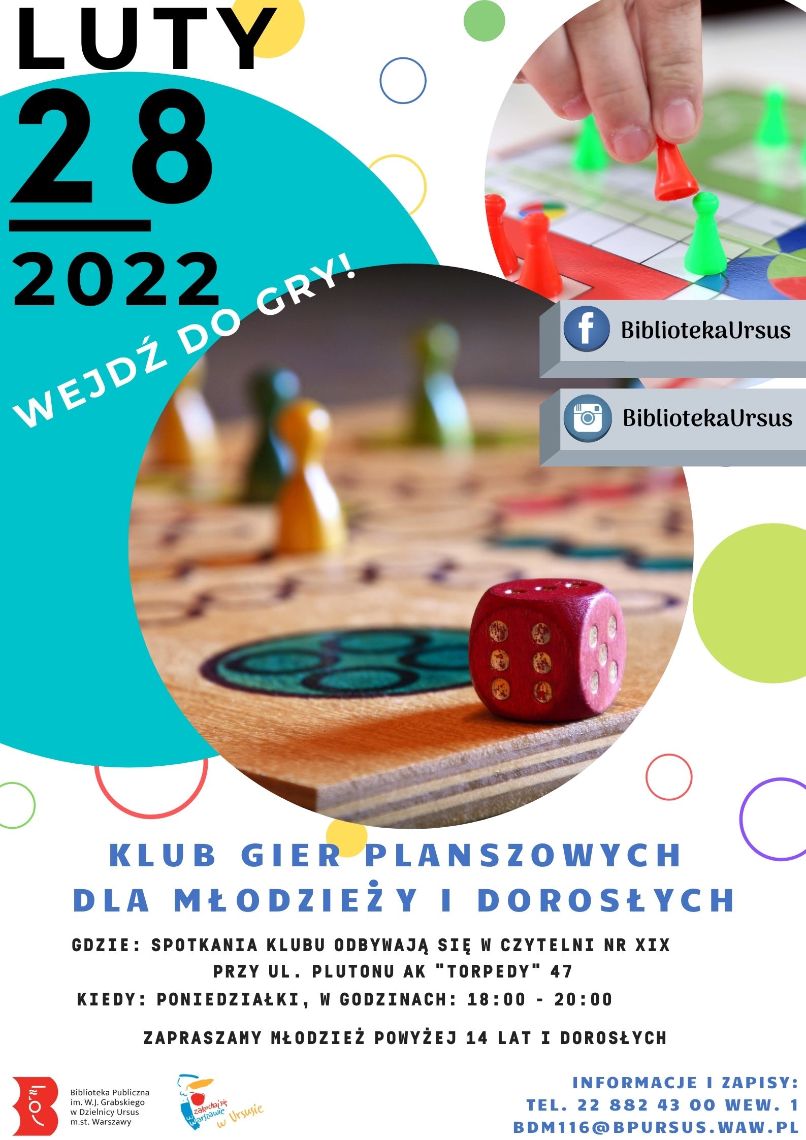 klub gier obrazek przedstawia plansze do gry z pionkami i kostką