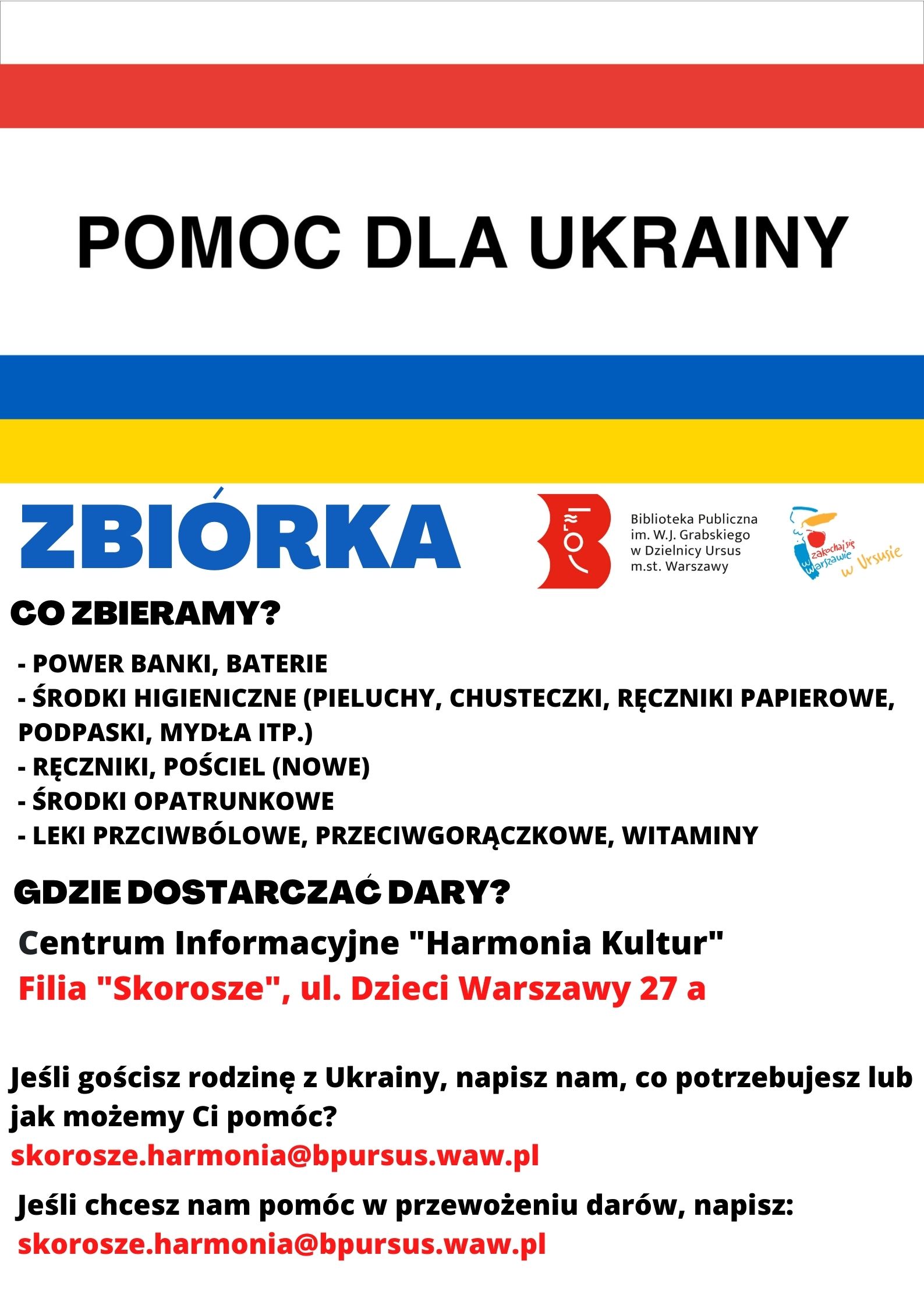 zbiórka plakat zbiórki dla uchodźców z kolorowymi paskami