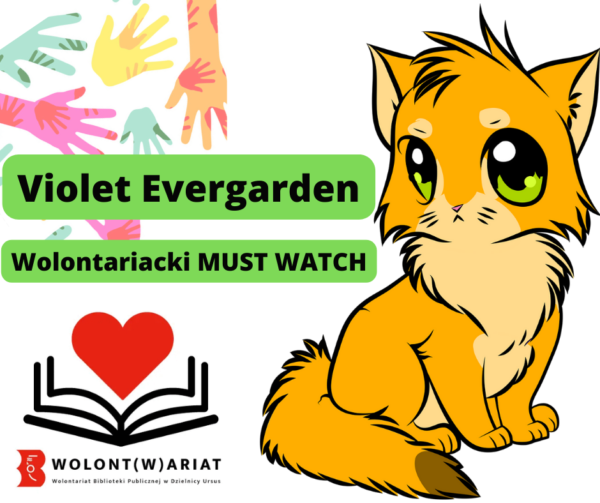 2 obrazek rudego kotka, rąk i logo wolontariatu