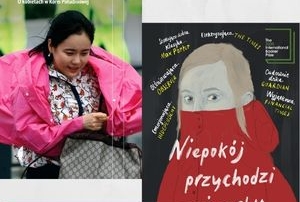 kolorowe okładki książek i napisy na czerwonym tle