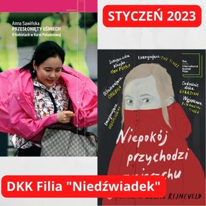 książki kolorowe okładki książek i napisy na czerwonym tle