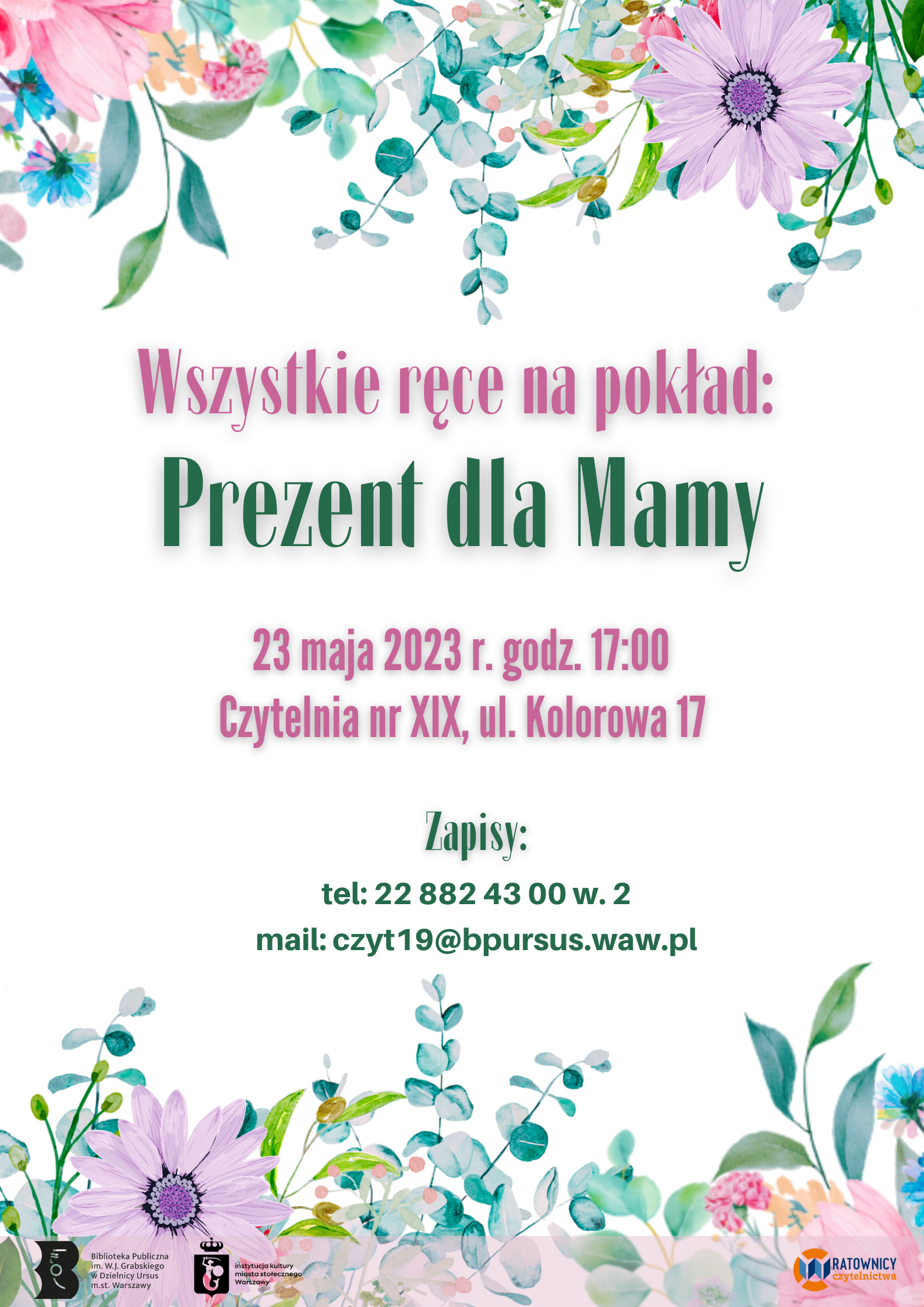 plakat z motywami roślinnymi i kwiatowymi