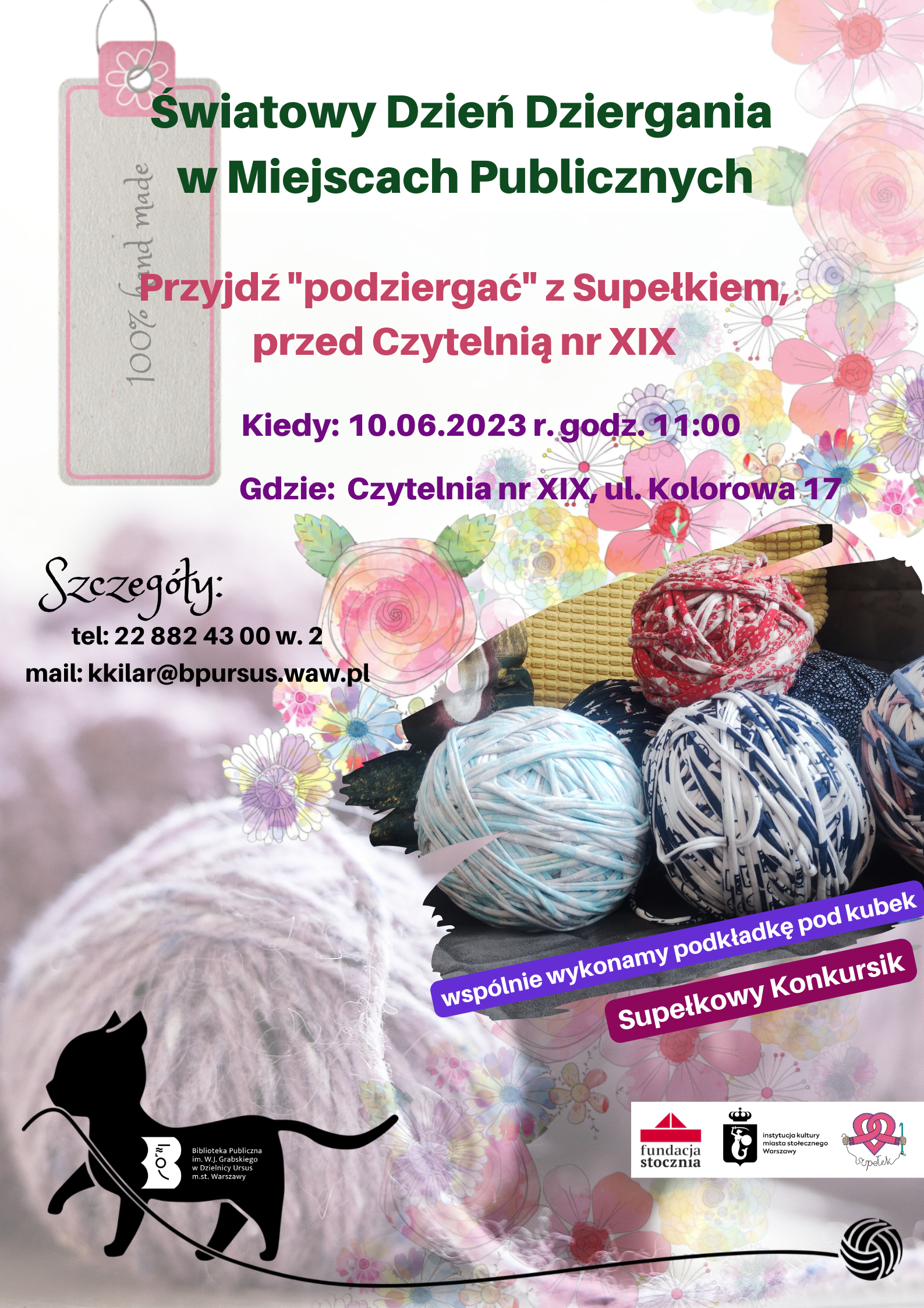 motki wełny i czarny kot