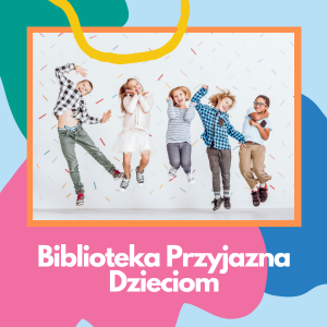 Biblioteka przyjazna dzieciom dzieci skaczą z radości, spada na nich confetti