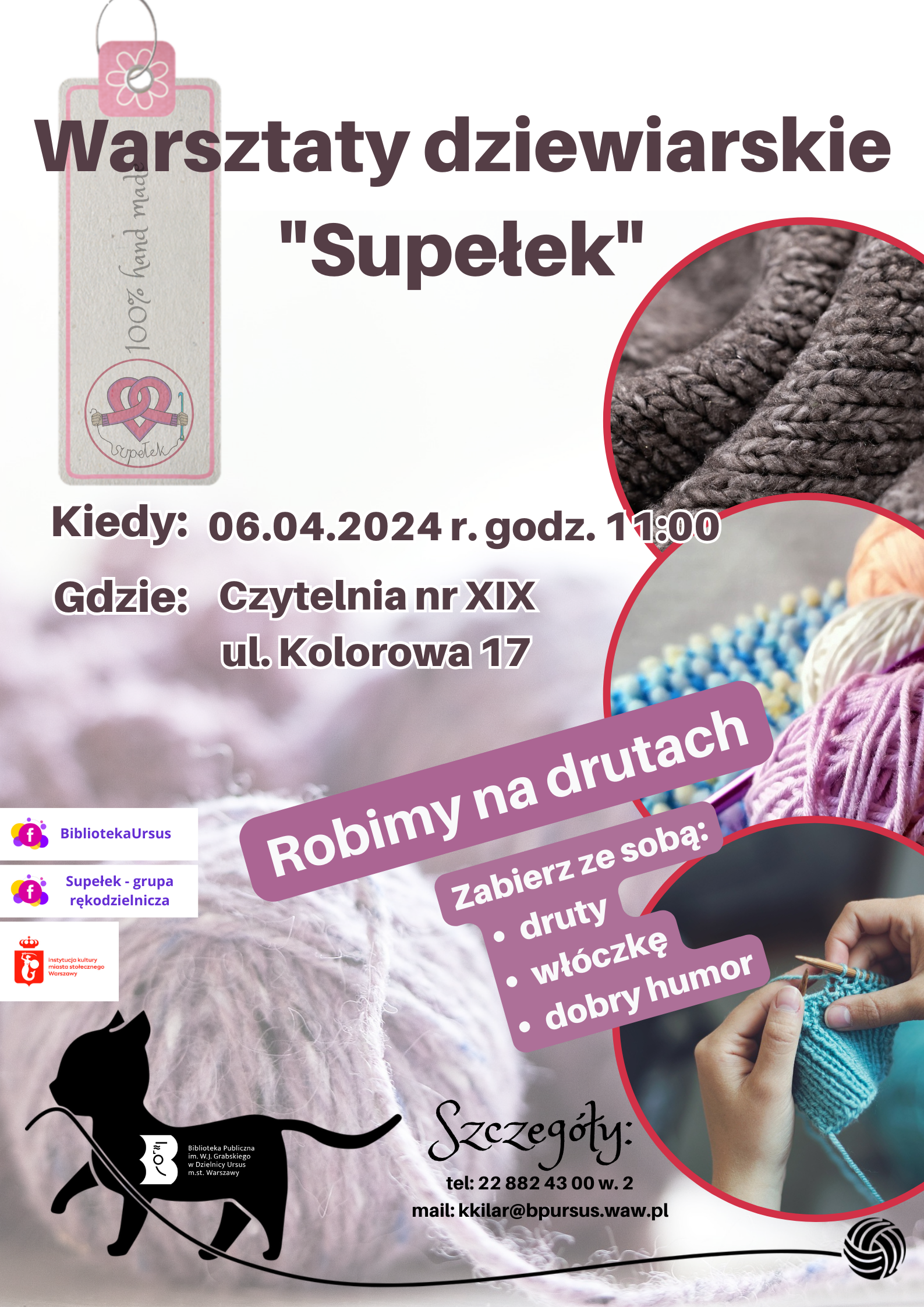 włóczki i czarny kotek