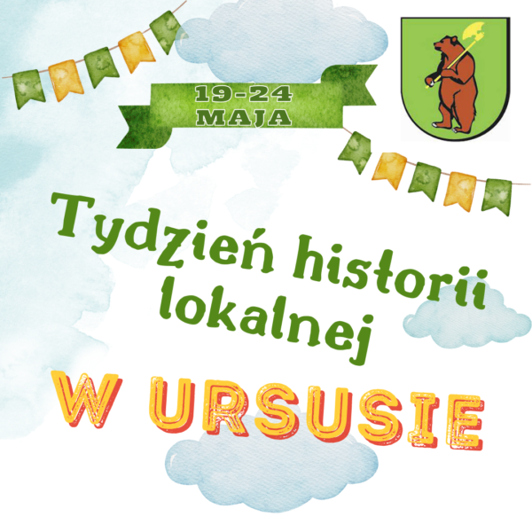 Tydzień historii lokalnej herb z niedźwiedem, proporce, chmurki