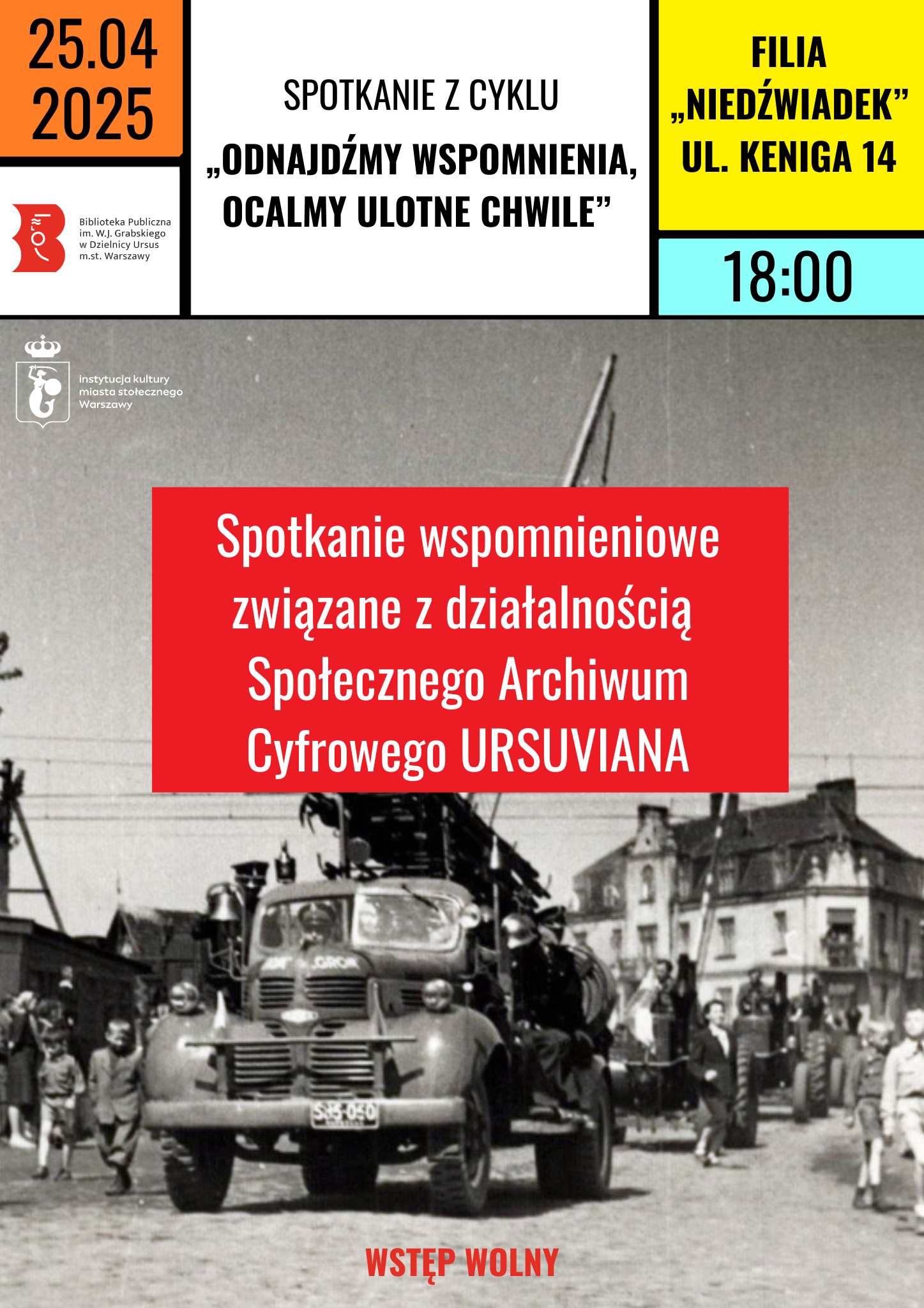 archiwalne zdjęcie, wojskowa ciężarówka, wokół chodzą ludzie
