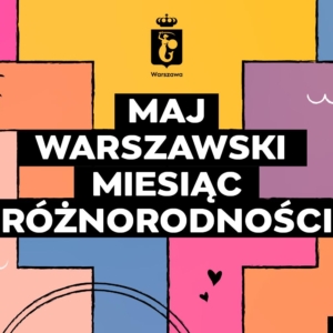 różne, kolorowe kształty, fragment pałacu kultury, logo warszawy
