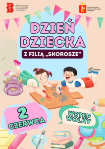 Kolorowy plakat przedstawiający dzieci rysujące na kartonie.
