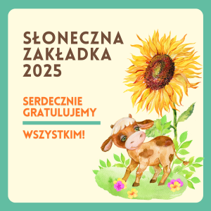 Obrazek z rysunkiem krówki oraz kwiatu słonecznika.