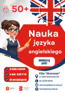 Plakat na którym widnieje rysunkowa postać kobiety z ołówkiem w dłoni oraz flaga Wielkiej Brytanii.