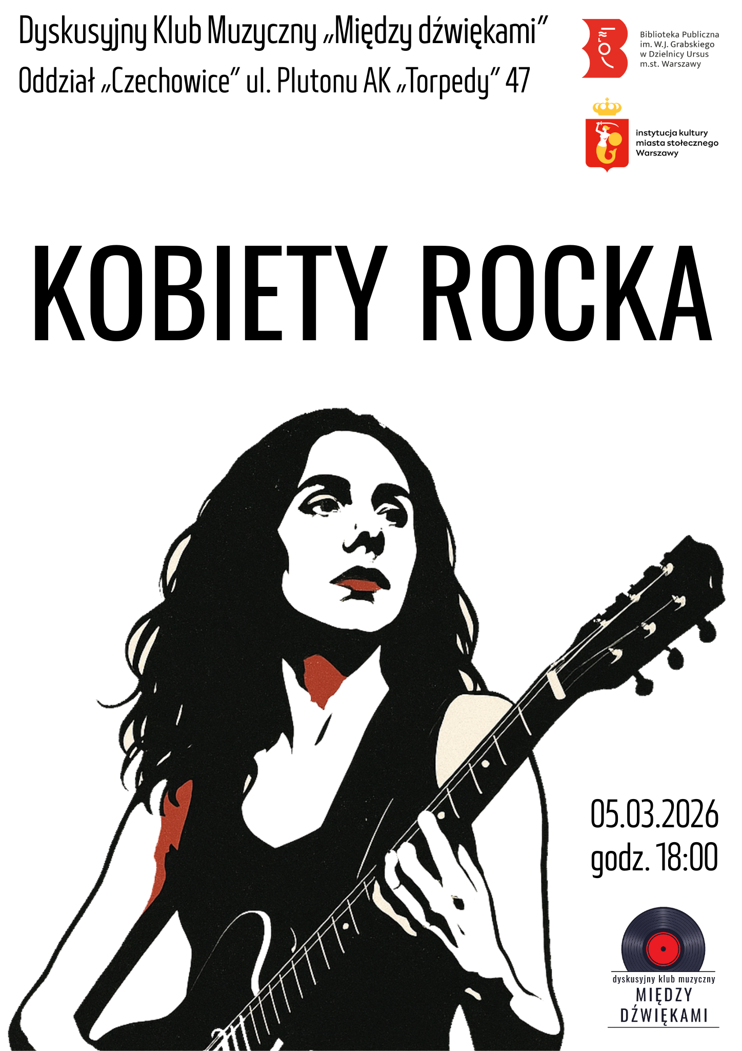 Kobieta grająca na gitarze na plakacie