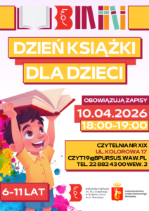 Ilustracja dziecka, z uśmiechem na twarzy, trzymającego w górze otwartą książkę. W tle są plamy farb.