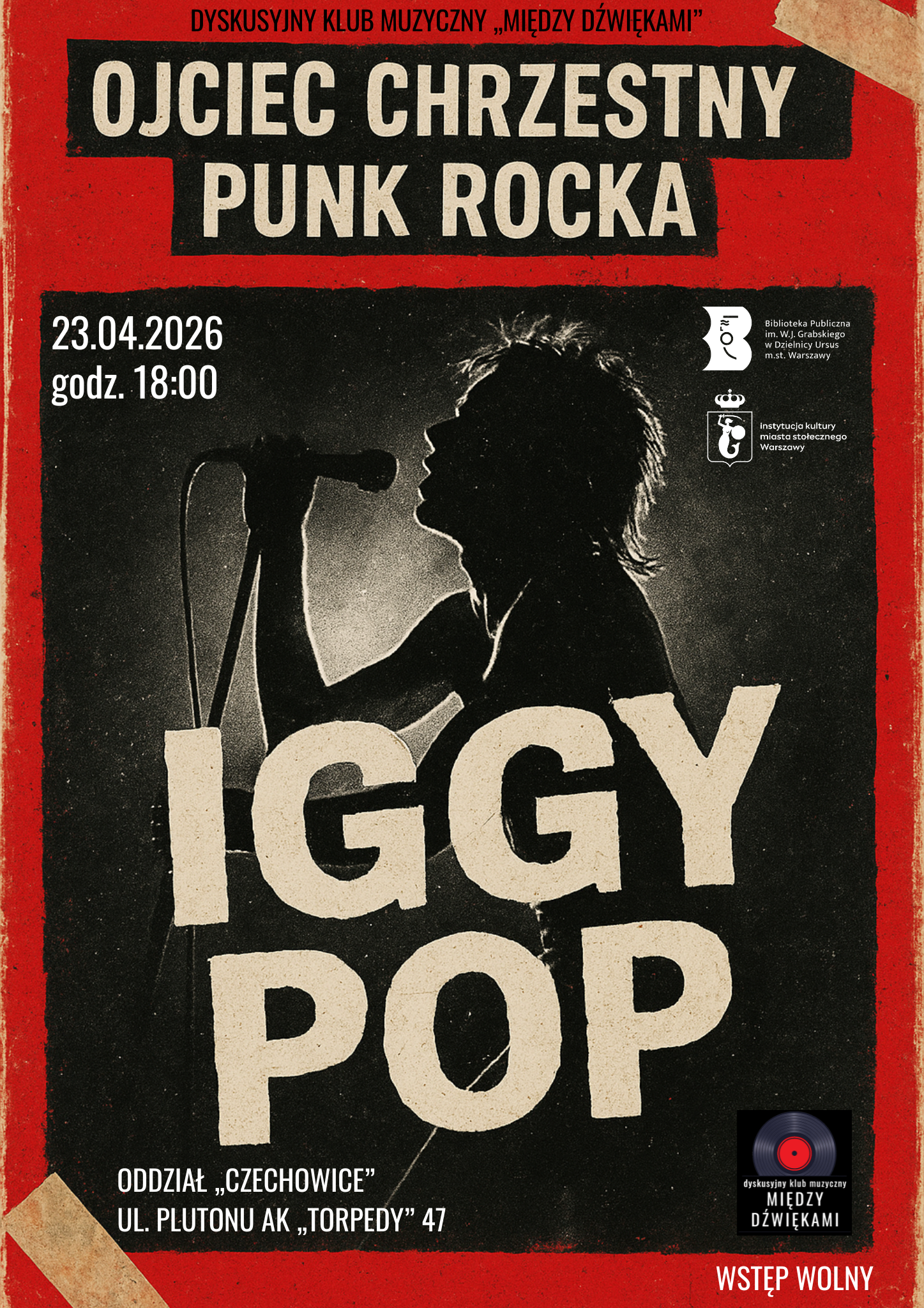 mężczyzna w stylu punk rockowym, z mikrofonem