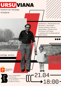 Mężczyzna trzyma dziecko za rękę i z nią spaceruje. W tle są czarne i czerwone geometryczne kształty.