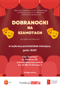 ilustracja przedstawiająca teatr, z maskami, krzesłami oraz