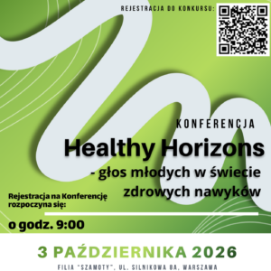 białe, szare i czarne napisy na zielonym tle oraz szary "zygzag" pośrodku