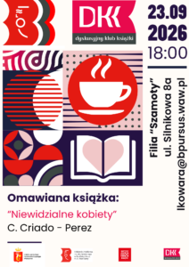 Grafika, na której widnieją kontrastowe obrazki otwartej książki oraz kubeczka z kawą i drobnych elementów graficznych.