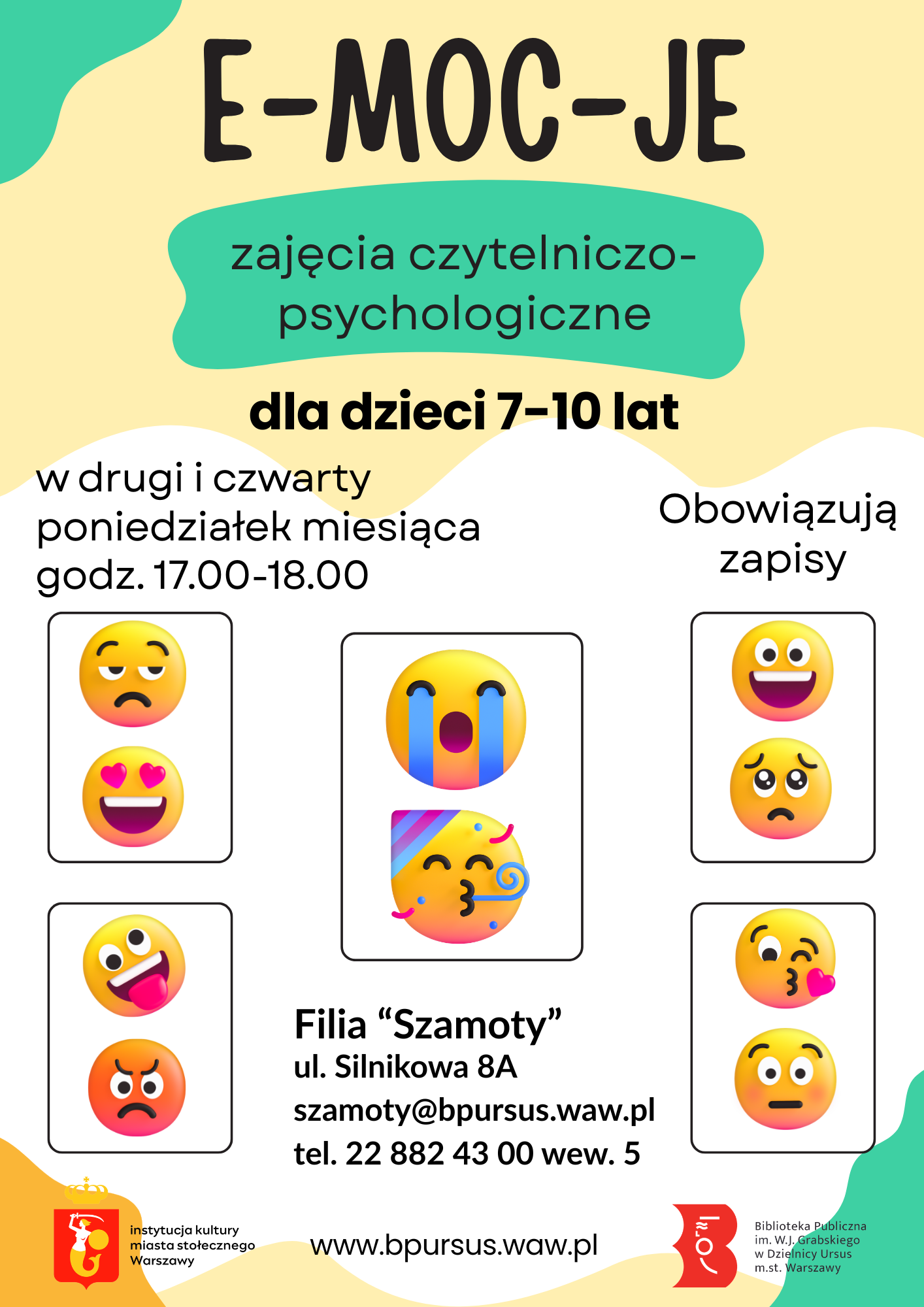 Plakat na którym znajdują się zabawne emotikony,